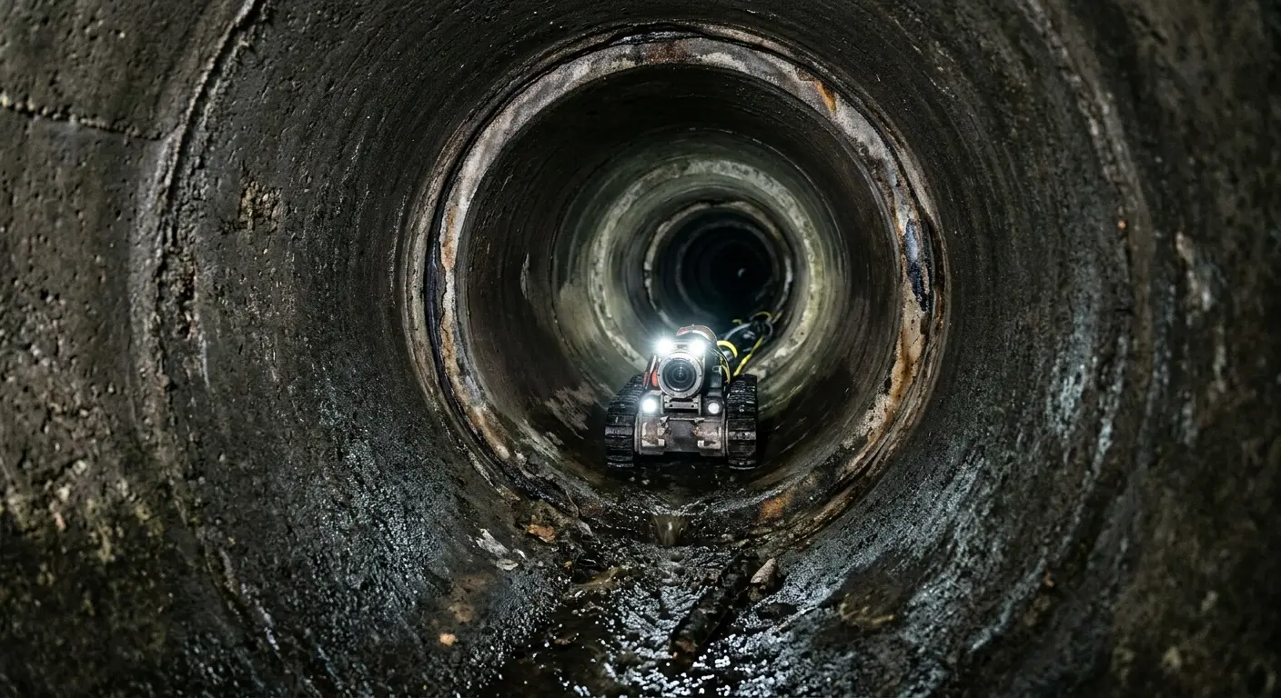 Robotic sewer camera inspecting pipe interior for Sewer Line Cleaning in Orinda